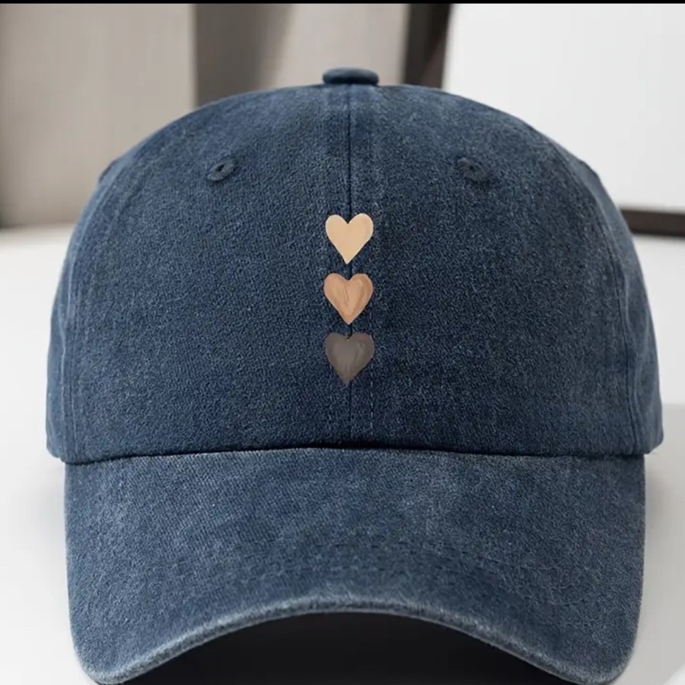 Denim Blue Heart-Embellished Cap